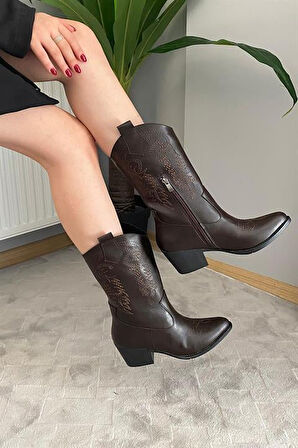 Kadın Lori Nakişli Fermuarli Western Kovboy Çizme Bot