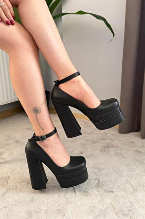 Kadın Sophia Siyah Deri 15 cm Platform Topuklu Ayakkabı