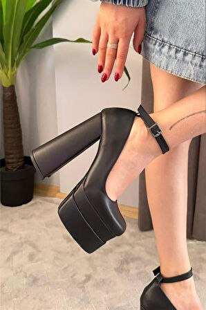 Kadın Sophia Siyah Deri 15 cm Platform Topuklu Ayakkabı