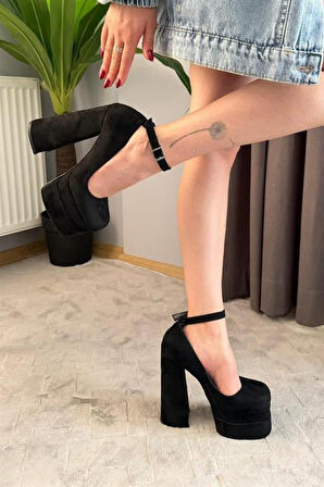 Kadın Sophia Siyah Süet 15 cm Platform Topuklu Ayakkabı