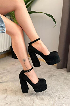 Kadın Sophia Siyah Süet 15 cm Platform Topuklu Ayakkabı