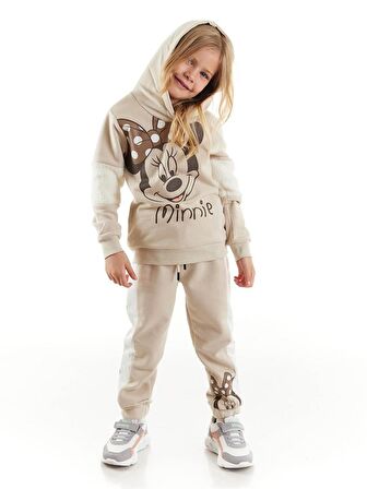 Minnie mouse lisanslı kız çocuk kapüşonlu eşofman takımı
