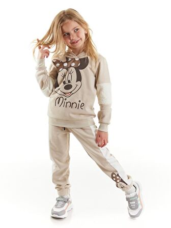 Minnie mouse lisanslı kız çocuk kapüşonlu eşofman takımı