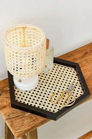 Rattan Hazeran Altıgen Tepsi Siyah (%100 Doğal Hazeran)