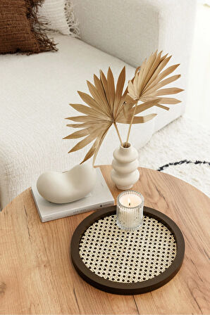 Rattan Hazeran Yuvarlak Tepsi Kahverengi (%100 Doğal Hazeran)