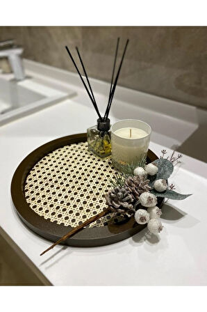 Rattan Hazeran Yuvarlak Tepsi Kahverengi (%100 Doğal Hazeran)