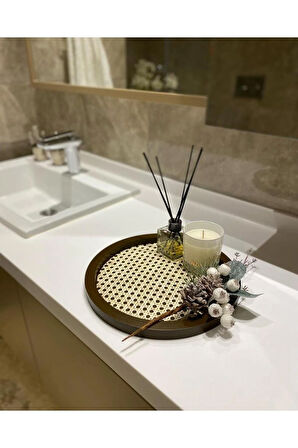 Rattan Hazeran Yuvarlak Tepsi Kahverengi (%100 Doğal Hazeran)