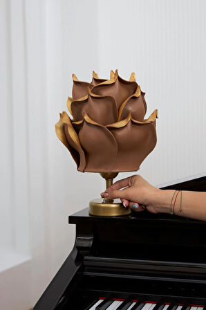 Dekor Eva Çiçeği Kablosuz Masa Lambası Üst Gold Kahve-alt Eskitme Gold(9V PİL 75-90 SAAT)