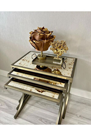 Dekor Eva Çiçeği Kablosuz Masa Lambası Üst Gold Kahve-alt Eskitme Gold(9V PİL 75-90 SAAT)