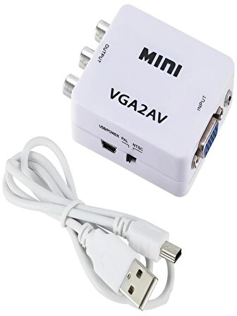 Vga To Av 3RCA 1080p Video Çevirici Dönüştürücü Adaptör 3.5mm