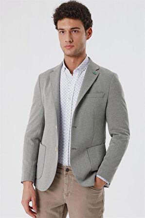 Desenli Örme Mono Yaka Astarsız Pamuklu 6 Drop Slim Fit Dar Kesim Casual Ceket 1002230154 Su Yeşili