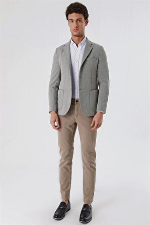 Desenli Örme Mono Yaka Astarsız Pamuklu 6 Drop Slim Fit Dar Kesim Casual Ceket 1002230154 Su Yeşili