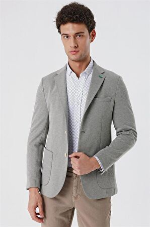 Desenli Örme Mono Yaka Astarsız Pamuklu 6 Drop Slim Fit Dar Kesim Casual Ceket 1002230154 Su Yeşili