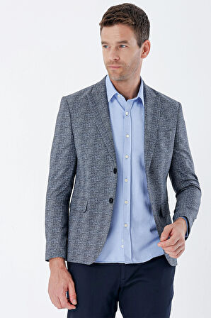 Ekoseli Örme Kırlangıç Yaka Çift Yırtmaç 6 Drop Slim Fit Dar Kesim Klasik Ceket 1002235110 Koyu Lacivert