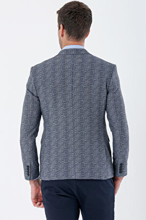 Ekoseli Örme Kırlangıç Yaka Çift Yırtmaç 6 Drop Slim Fit Dar Kesim Klasik Ceket 1002235110 Koyu Lacivert