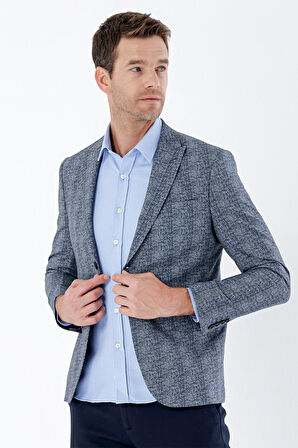 Ekoseli Örme Kırlangıç Yaka Çift Yırtmaç 6 Drop Slim Fit Dar Kesim Klasik Ceket 1002235110 Koyu Lacivert