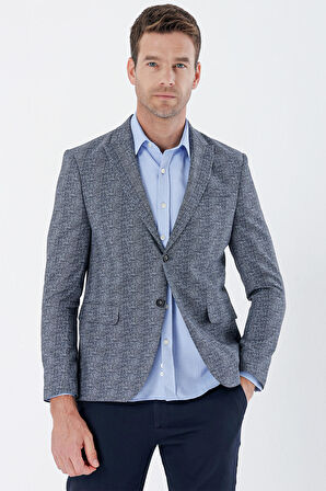 Ekoseli Örme Kırlangıç Yaka Çift Yırtmaç 6 Drop Slim Fit Dar Kesim Klasik Ceket 1002235110 Koyu Lacivert