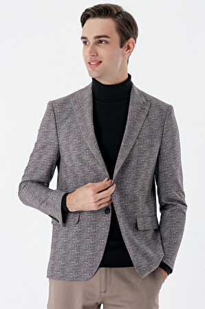 Ekoseli Örme Kırlangıç Yaka Çift Yırtmaç 6 Drop Slim Fit Dar Kesim Klasik Ceket 1002235110 Koyu Kahverengi