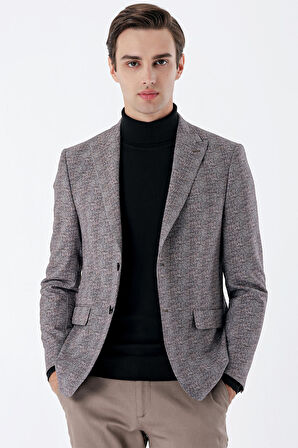 Ekoseli Örme Kırlangıç Yaka Çift Yırtmaç 6 Drop Slim Fit Dar Kesim Klasik Ceket 1002235110 Koyu Kahverengi