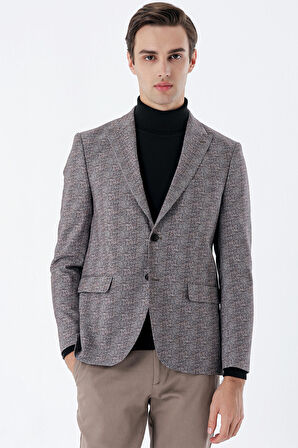 Ekoseli Örme Kırlangıç Yaka Çift Yırtmaç 6 Drop Slim Fit Dar Kesim Klasik Ceket 1002235110 Koyu Kahverengi