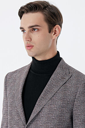 Ekoseli Örme Kırlangıç Yaka Çift Yırtmaç 6 Drop Slim Fit Dar Kesim Klasik Ceket 1002235110 Koyu Kahverengi