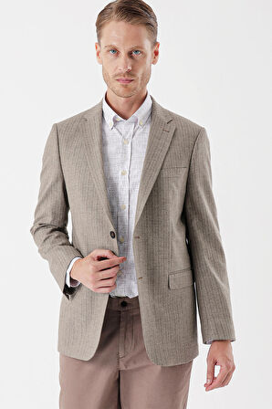 Flannel Mono Yaka Tek Yırtmaç 6 Drop Comfort Fit Rahat Kesim Klasik Ceket 1002235130 Bej