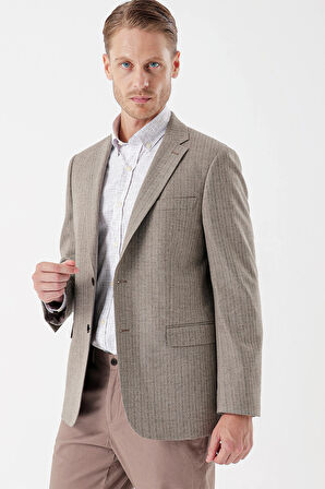 Flannel Mono Yaka Tek Yırtmaç 6 Drop Comfort Fit Rahat Kesim Klasik Ceket 1002235130 Bej