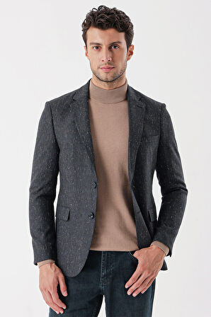 Desenli Mono Yaka Astarlı Çift Yırtmaç 6 Drop Slim Fit Dar Kesim Klasik Ceket 1002235132 Koyu Antrasit
