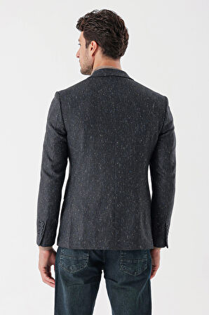 Desenli Mono Yaka Astarlı Çift Yırtmaç 6 Drop Slim Fit Dar Kesim Klasik Ceket 1002235132 Koyu Antrasit