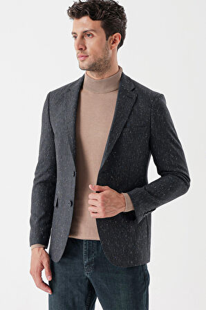 Desenli Mono Yaka Astarlı Çift Yırtmaç 6 Drop Slim Fit Dar Kesim Klasik Ceket 1002235132 Koyu Antrasit