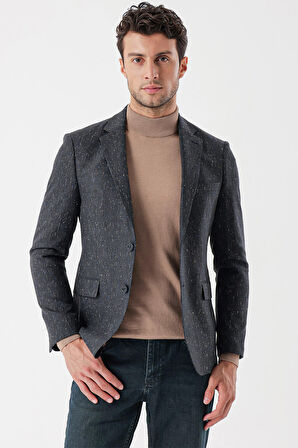 Desenli Mono Yaka Astarlı Çift Yırtmaç 6 Drop Slim Fit Dar Kesim Klasik Ceket 1002235132 Koyu Antrasit