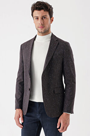 Desenli Mono Yaka Astarlı Çift Yırtmaç 6 Drop Slim Fit Dar Kesim Klasik Ceket 1002235132 Bordo