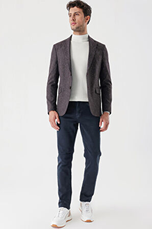 Desenli Mono Yaka Astarlı Çift Yırtmaç 6 Drop Slim Fit Dar Kesim Klasik Ceket 1002235132 Bordo