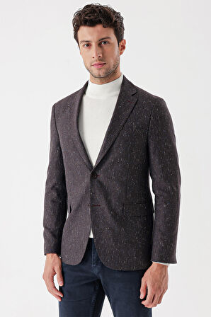 Desenli Mono Yaka Astarlı Çift Yırtmaç 6 Drop Slim Fit Dar Kesim Klasik Ceket 1002235132 Bordo