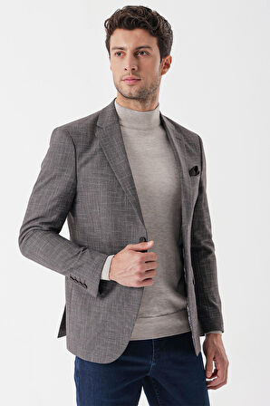 Desenli Armürlü Mono Yaka Çift Yırtmaç 6 Drop Slim Fit Dar Kesim Klasik Ceket 1002235133 Mürdüm