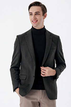 Gabardin Mono Yaka Astarlı Çift Yırtmaç Likralı 6 Drop Comfort Fit Rahat Kesim Klasik Ceket 1002235137 Koyu Haki