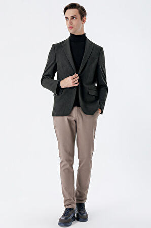 Gabardin Mono Yaka Astarlı Çift Yırtmaç Likralı 6 Drop Comfort Fit Rahat Kesim Klasik Ceket 1002235137 Koyu Haki