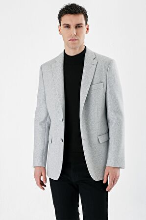 Gri Kaşe Mono Yaka Çift Yırtmaç Yünlü 6 Drop Comfort Fit Rahat Kesim Klasik Ceket 1002235140