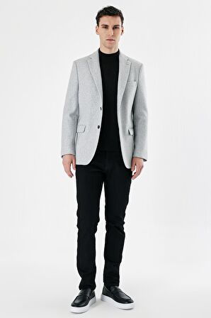 Gri Kaşe Mono Yaka Çift Yırtmaç Yünlü 6 Drop Comfort Fit Rahat Kesim Klasik Ceket 1002235140