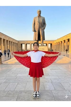Tarzını Seç Çift Taraflı Atatürk Türk Bayraklı Pelerin Gösteri Kostümü 145x73cm