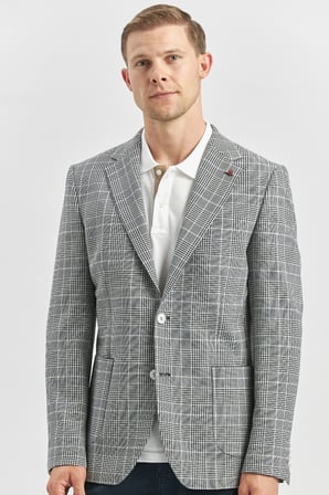 Koyu Lacivert Ekoseli Armürlü Mono Yaka Likralı 6 Drop Slim Fit Dar Kesim Klasik Ceket 1002240115