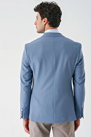Koyu Mavi Örme Mono Yaka Çift Yırtmaç Likralı 6 Drop Slim Fit Dar Kesim Klasik Ceket 1002240138