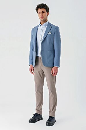 Koyu Mavi Örme Mono Yaka Çift Yırtmaç Likralı 6 Drop Slim Fit Dar Kesim Klasik Ceket 1002240138
