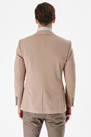 Koyu Vizon Desenli Mono Yaka Astarlı Çift Yırtmaç 6 Drop Slim Fit Dar Kesim Klasik Ceket 1002240150