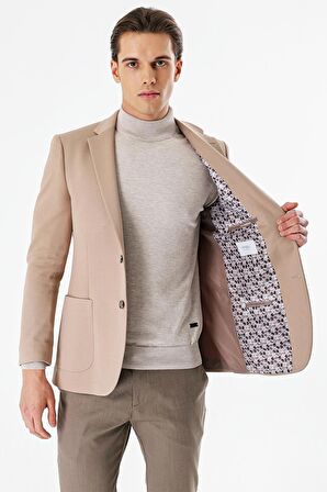 Koyu Vizon Desenli Mono Yaka Astarlı Çift Yırtmaç 6 Drop Slim Fit Dar Kesim Klasik Ceket 1002240150