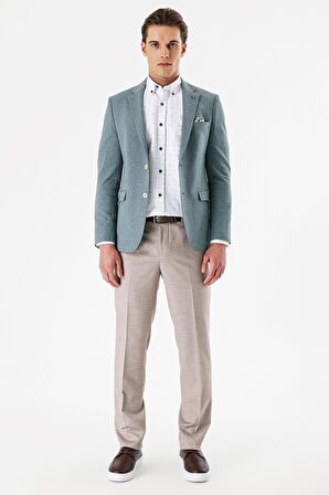 Yeşil Desenli Mono Yaka Çift Yırtmaç Likralı 6 Drop Slim Fit Dar Kesim Klasik Ceket 1002240151