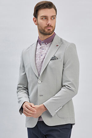 Gri Desenli Kırlangıç Yaka Likralı 6 Drop Slim Fit Dar Kesim Casual Ceket 1002240155