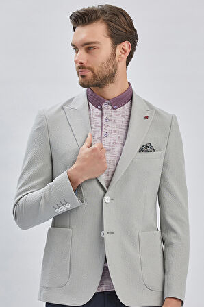 Gri Desenli Kırlangıç Yaka Likralı 6 Drop Slim Fit Dar Kesim Casual Ceket 1002240155