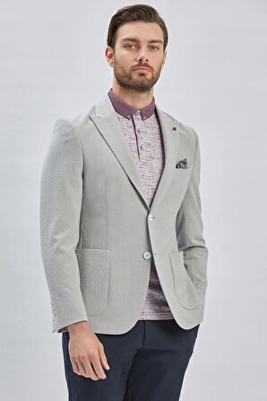 Gri Desenli Kırlangıç Yaka Likralı 6 Drop Slim Fit Dar Kesim Casual Ceket 1002240155
