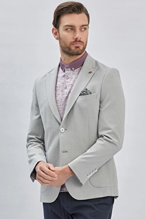 Gri Desenli Kırlangıç Yaka Likralı 6 Drop Slim Fit Dar Kesim Casual Ceket 1002240155